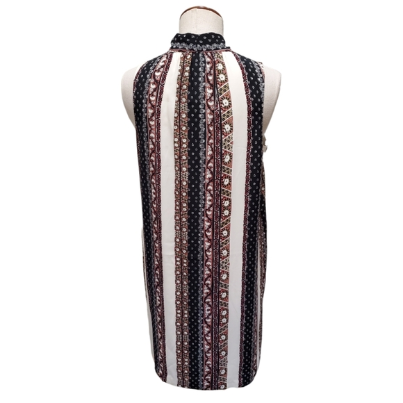 1.State Tie Neck Striped Boho Printed Sleeveless Swing Shift Dress Chalk S - Picture 6 of 12